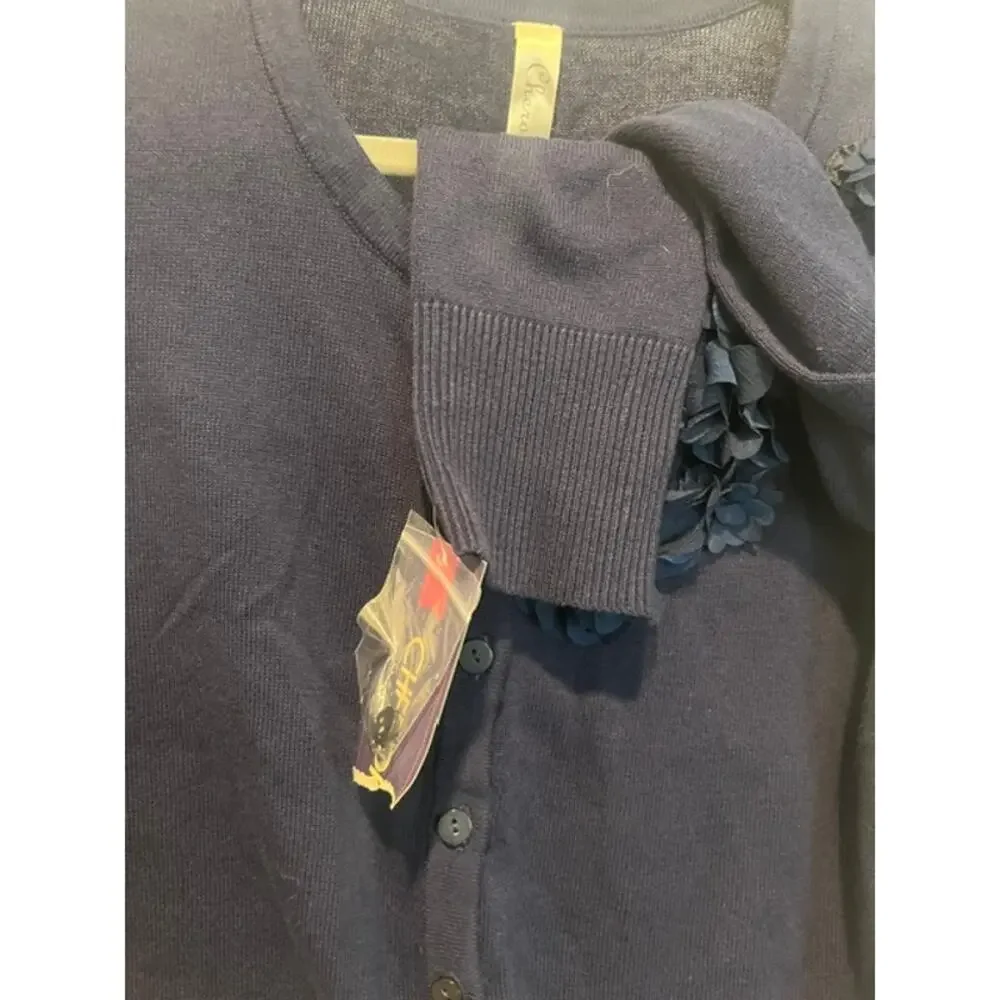 Cherokee Girls Navy Cardigan Sweater XL Button Front Floral Accent NWT